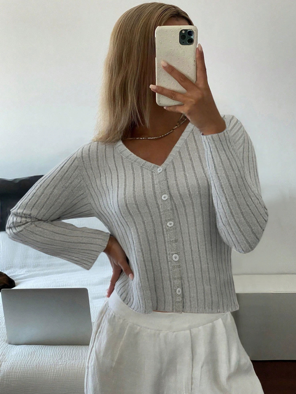 ZARA Casual Single Breasted Long Sleeve Cropped Knit Top Spring Summer Slim Fit